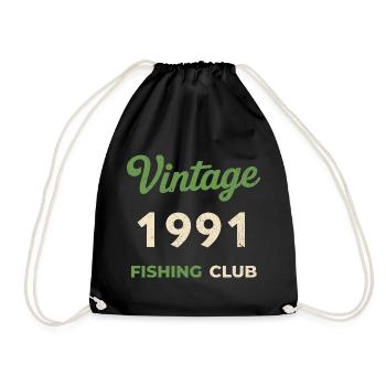 Vintage 1991 – Fishing Club Retro Birth Year - Drawstring Bag - black - Front
