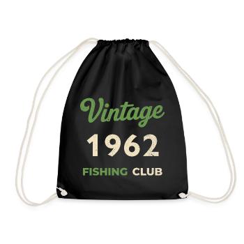 Vintage 1962 – Fishing Club Retro Birth Year - Drawstring Bag - black - Front