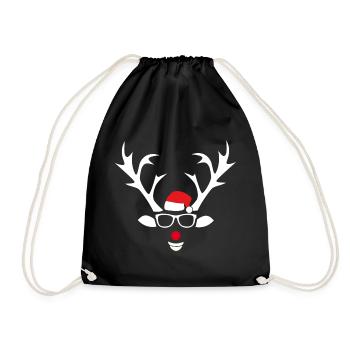 Rentier mit Brille und Santa-Hut - Turnbeutel - Schwarz - Vorne