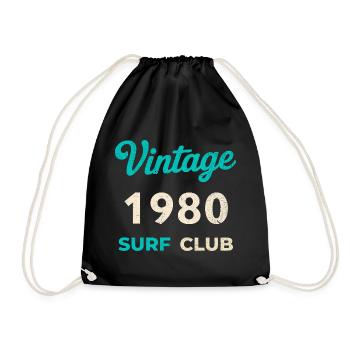 Vintage 1980's Surf Club Retro Birth Year Gift - Drawstring Bag - black - Front
