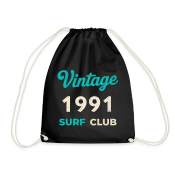 Vintage 1991 Surf Club Retro Birth Year Gift - Drawstring Bag - black - Front
