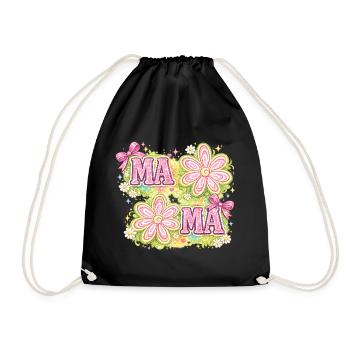 MAMA Magische Blumen & Rosa Schleifen | Retro Chic - Turnbeutel - Schwarz - Vorne