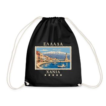 Griechenland Chania Vintage Reisemarke - Turnbeutel - Schwarz - Vorne