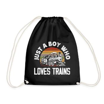 Only A Boy Who Loves Trains Retro Vintage - Drawstring Bag - black - Front