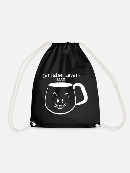 Weißer Katzenbecher Koffein-Level MAX Kunst - Turnbeutel - Schwarz