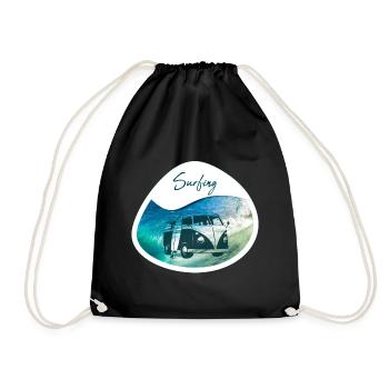Surfing wave bus - design - Drawstring Bag - black - Front