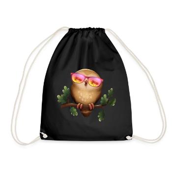 Owl with summer sunglasses - Drawstring Bag - black - Front