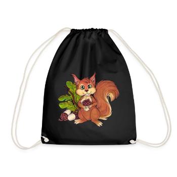 Niedliches Einhörnchen Mit Eicheln im Wald - Turnbeutel - Schwarz - Vorne