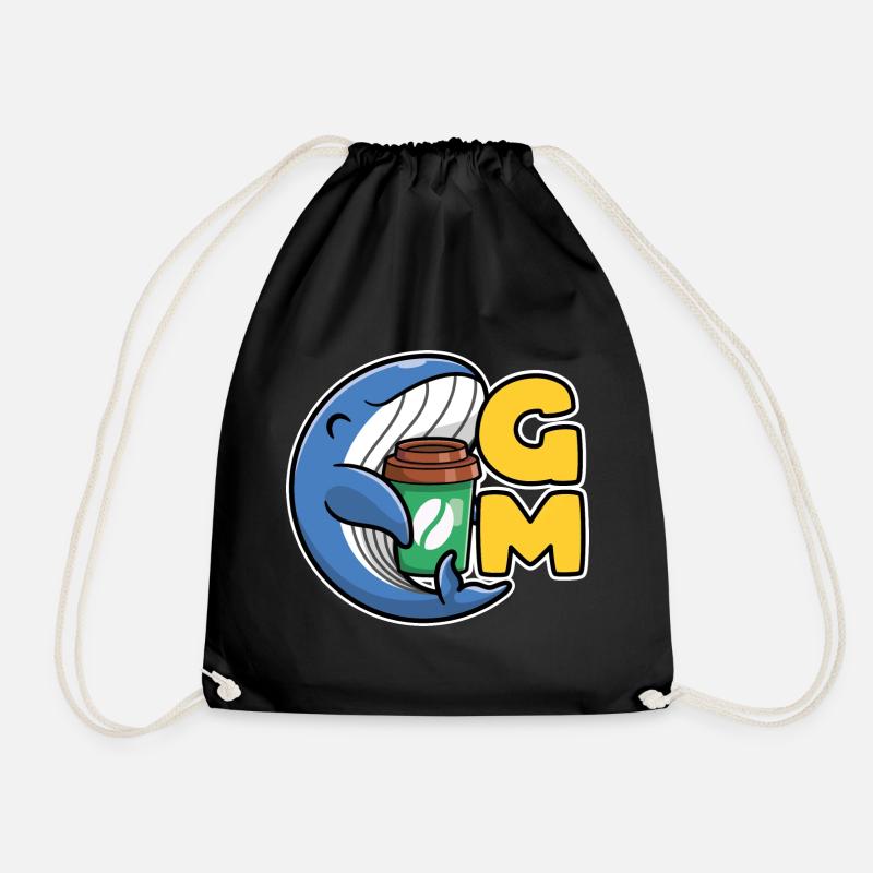 Web3 whale with a coffee that says Good Morning - Drawstring Bag - black