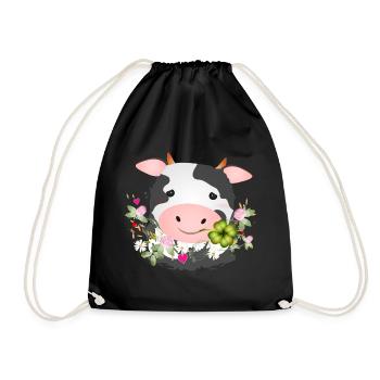 cute cow with shamrock for farm fans - Drawstring Bag - black - Front