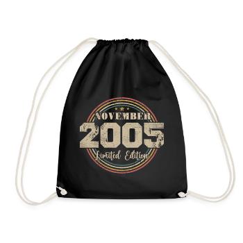 Birthday Gift, Vintage Born in November 2005 - Drawstring Bag - black - Front