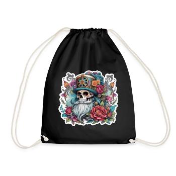 Vintage, Christmas, skull, skull tattoo, rose - Drawstring Bag - black - Front