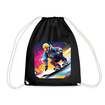 Cooler Snowboard Fahrer im bunten Graffiti Style - Turnbeutel - Schwarz - Vorne