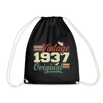 Vintage 1937 Retro 1937 Anniversary Gift - Drawstring Bag - black - Front
