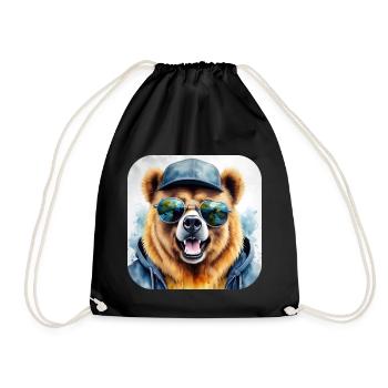 Cool bear with sunglasses - Drawstring Bag - black - Front