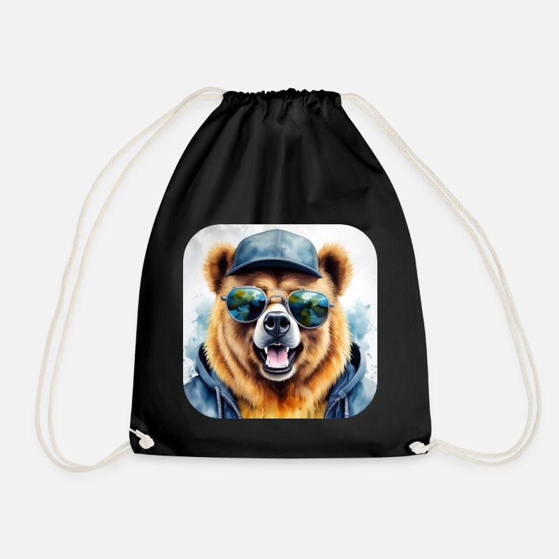 Cooler Bär mit Sonnenbrille - Turnbeutel - Schwarz