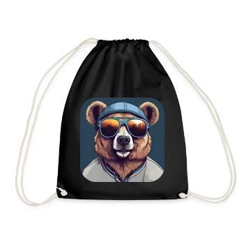 Cool bear with sunglasses - Drawstring Bag - black - Front