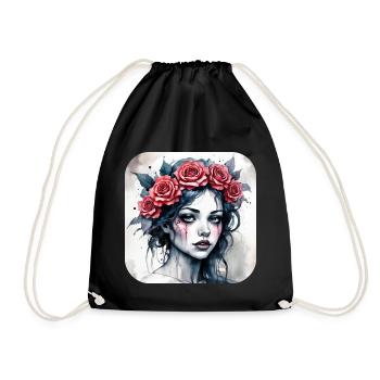 Cooles Gothic Punk Girl mit roten Rosen - Turnbeutel - Schwarz - Vorne