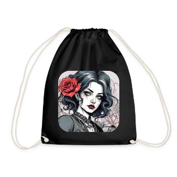 Cool Gothic Punk Girl with Red Ros - Drawstring Bag - black - Front