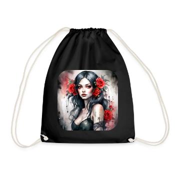 Cooles Gothic Punk Girl mit roten Rosen - Turnbeutel - Schwarz - Vorne