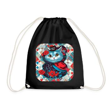 Chat mignon avec chapeau et roses - Sac de sport léger - noir - Devant