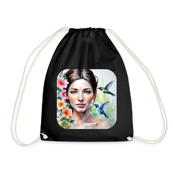 Unknown beauty with hummingbirds - Drawstring Bag - black - Front