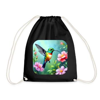 Beautiful hummingbird with flowers - Drawstring Bag - black - Front
