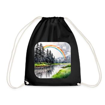 Landschaft mit Regenbogen - Turnbeutel - Schwarz - Vorne