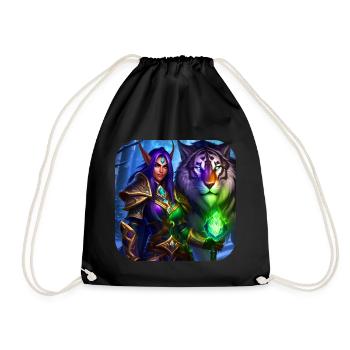 Stolze Fantasy Elfen Kriegerin und Tiger - Turnbeutel - Schwarz - Vorne