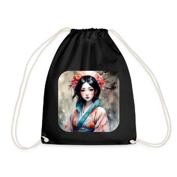 Jolie fille manga anime dans le style geisha - Sac de sport léger - noir - Devant