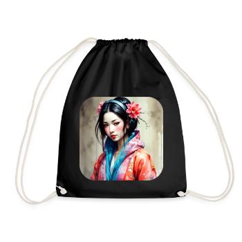 Fille manga anime cool dans le style geisha - Sac de sport léger - noir - Devant