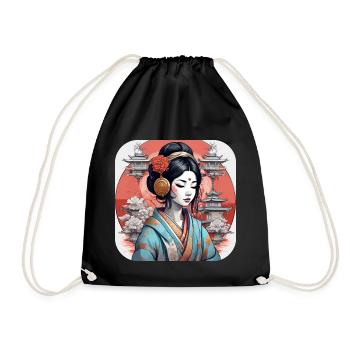 Elegant Geisha Anime Manga - Drawstring Bag - black - Front