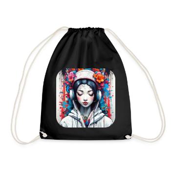 Jolie fille manga anime dans le style geisha - Sac de sport léger - noir - Devant