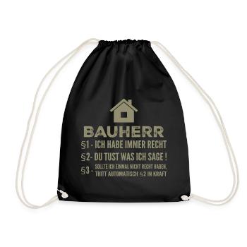 Bauherr Hausbau Baustelle Lustiges Geschenk - Turnbeutel - Schwarz - Vorne