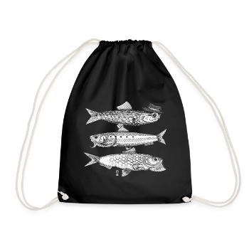 3 Fish - White - Drawstring Bag - black - Front