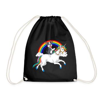 Verspielter Boston Terrier Welpe und Regenbogen-Einhorn - Turnbeutel - Schwarz - Vorne