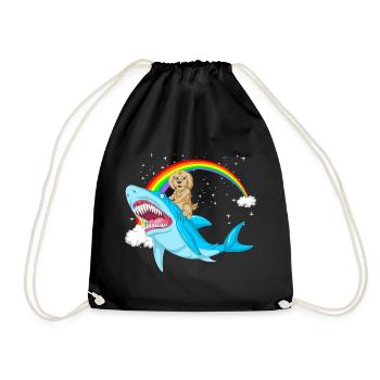 Whimsical Golden doodle and Mythical Shark - Drawstring Bag - black - Front