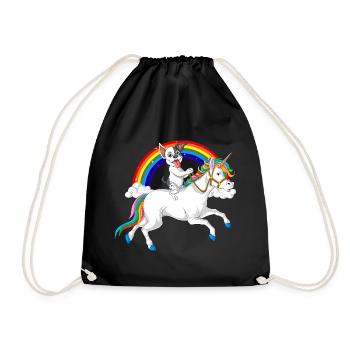 French Bulldog Riding Unicorn - Drawstring Bag - black - Front