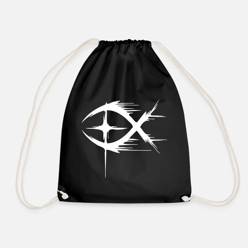 Jesus Fish+Cross Modern - Drawstring Bag - black