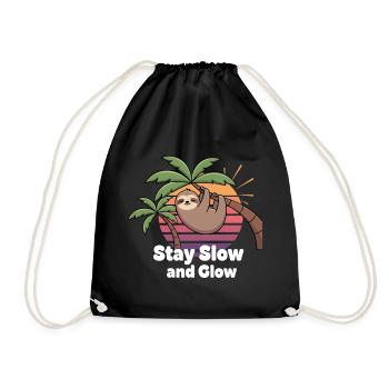 Sloth Sunset Stay Slow and Glow - Drawstring Bag - black - Front