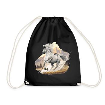 High jumping horse in mountain landscape - Drawstring Bag - black - Front