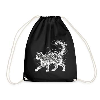 Minimalist Scribble Cat Line Art Japanese - Drawstring Bag - black - Front