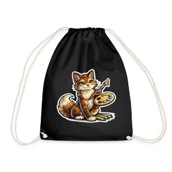 Cat Artist Brush Poetry - Drawstring Bag - black - Front