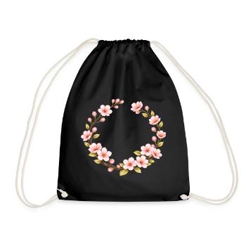 Spring Motif Cherry Blossom Frame - Drawstring Bag - black - Front
