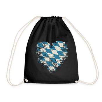 Retro Bavaria Heart with Blue White Diamond Pattern - Drawstring Bag - black - Front
