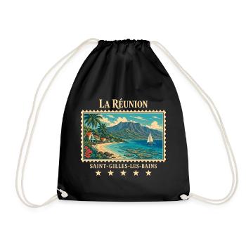 La Réunion Saint-Gilles Vintage Reisemarke - Turnbeutel - Schwarz - Vorne