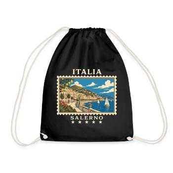 Italien Salerno Vintage Reisemarke - Turnbeutel - Schwarz - Vorne
