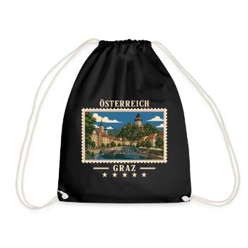 Österreich Graz Vintage Reisemarke - Turnbeutel - Schwarz - Vorne