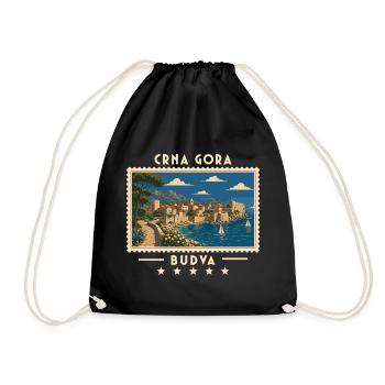 Montenegro Budva Vintage Reisemarke - Turnbeutel - Schwarz - Vorne