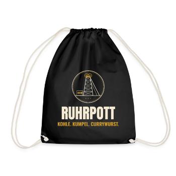 Ruhrpott Förderturm – Kohle Kumpel Currywurst - Turnbeutel - Schwarz - Vorne